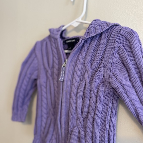 Lands End Kids Cable Knit Hooded Zip Sweater Lilac Purple & Blue Set Cozycore - Picture 5 of 8